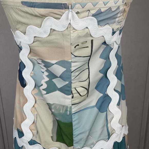 Casual Ribbon Trim Tile Print Tuscany Floral Strapless Bohemian Dress - Picture 8 of 13